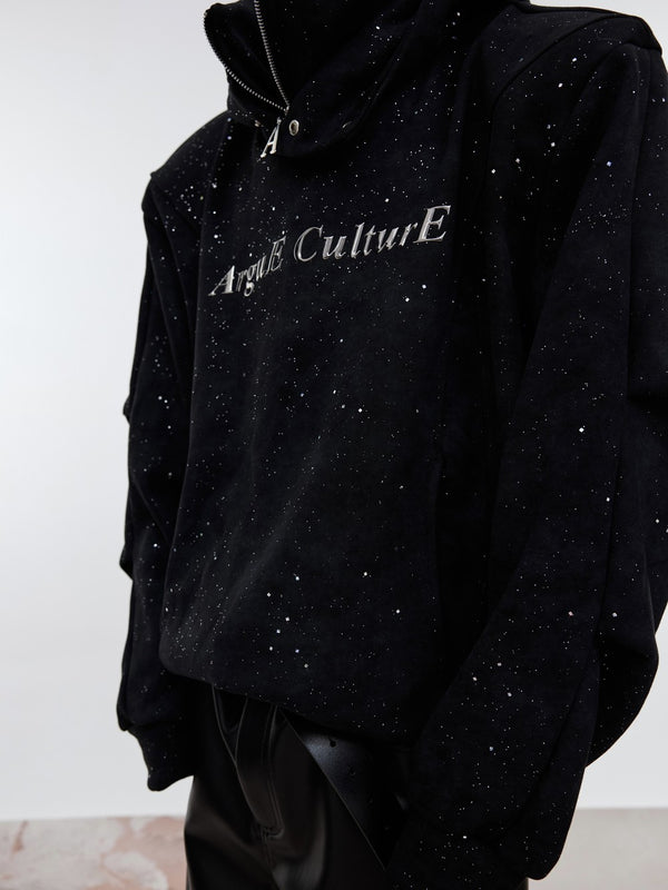 Cozy Double-layer Collar Hoodie in Black and Yellow with Plush Shoulder Pad