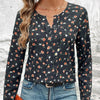Elegant Floral Print Long Sleeve Top for Women in Black, Slim Fit Round Neck Polyester Top with Flower Pattern