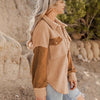 Elegant Camel Lamb Wool Winter Coat, Mid-Length Contrast Design