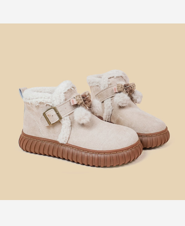 Warm Suede Snow Boots with Thick Plush Insole - Stylish Winter Footwear with Comfortable Round Toe Design - Women's Fashion Boots.