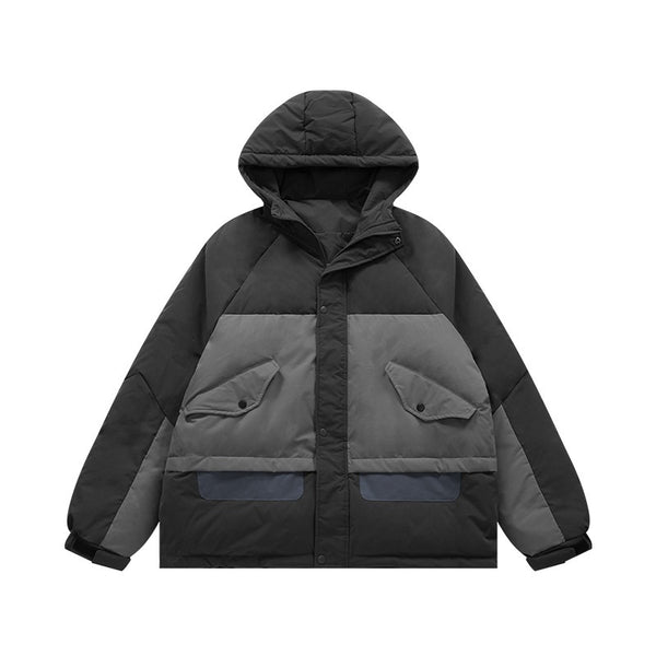 Men's Retro Workwear Down Jacket, Hooded Style, Warm White Duck Down Fill, Trendy Winter Coat