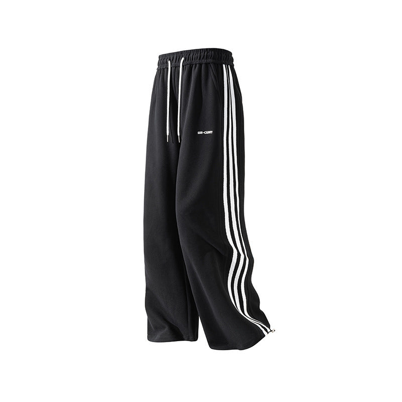 Sporty Hip Hop Loose Pants - Men's Striped Trousers in Black, Green, or Khaki