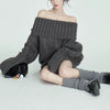 Chic Off-Shoulder Turtleneck Sweater in Soft Polyester - Gray Color - Women's Fashion - Cozy Winter Wear - Ladies Pullover