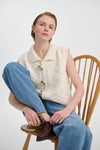 Chic Vintage-Style Diamond-Lattice Cotton-Blend Vest in Creamy-White