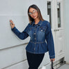 Chic Dark Blue Denim Jacket with Pockets, Drawstring Style | Women's Outerwear, Long Sleeve | Breathable Cotton, XS-XL Sizes