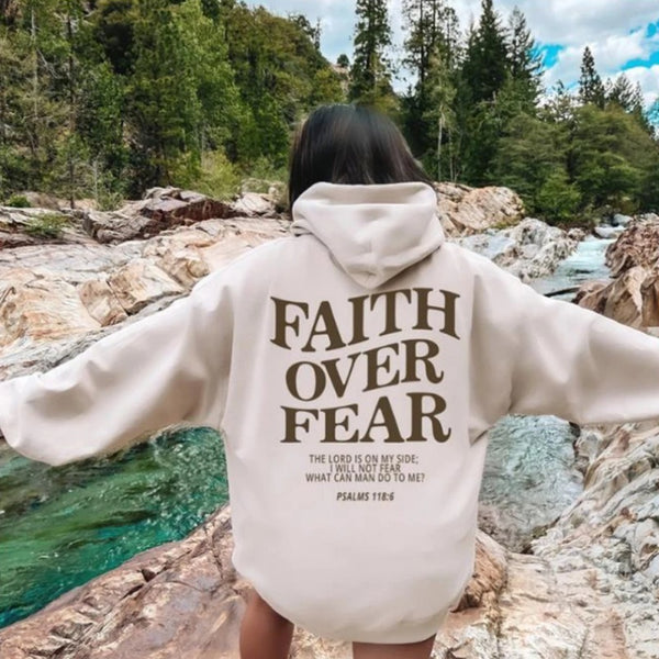 "Faith Over Fear" Christian Unisex Hoodie, Street Fashion, Comfortable Cotton Blend Sweatshirt