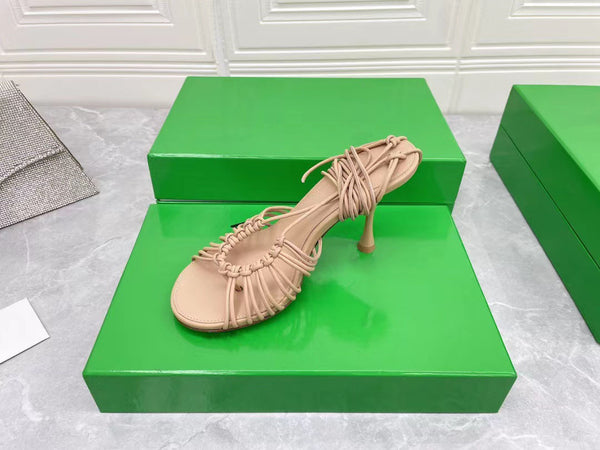 Luxurious Sheepskin Lace-up Stiletto Sandals - High Heels - Multicolor - Elegant Women's Shoes