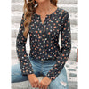 Elegant Floral Print Long Sleeve Top in Black, Women's Slim Fit Fashion, Flower Pattern Polyester Shirt