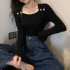 Women's Square Neck Knitted Top - Chic, Comfortable, Versatile - White, Gray, Black, Pink, Red, Yellow - Free Size - Spandex Stretch Fabric