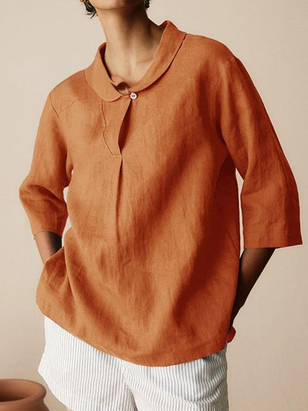 Retro Slub Linen Shirt for Autumn Casual Wear, Long Sleeve Shirt with intricate print, Loose-Fitted Pullover, High-Quality Fabric