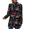 Stylish Printed Casual Jacket for Women - Slim-Fit, White Letters, Polyester, Sizes S-XL.