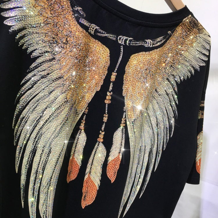 Rhinestone Loose Double-sided Eagle Short Sleeve