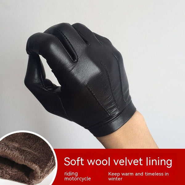 Luxury Men's Fleece-Lined Sheepskin Gloves in Brown & Black