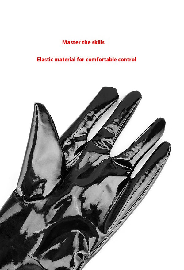 Black Leather Performance Gloves for Pole Dancing and Bars, High Elasticity, Elegant Design