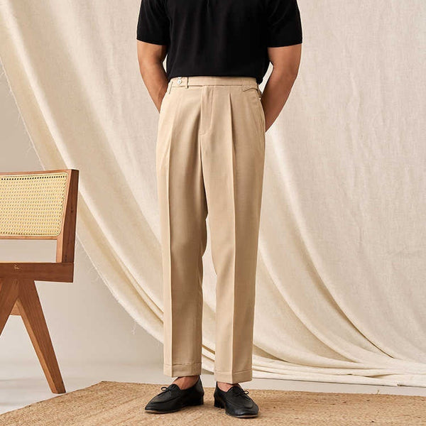 Modern Men's Slim Belted Casual Business Pants in Polyester-Fabric, Non-Ironing Technology, Solid Color Scheme.toArray(125)