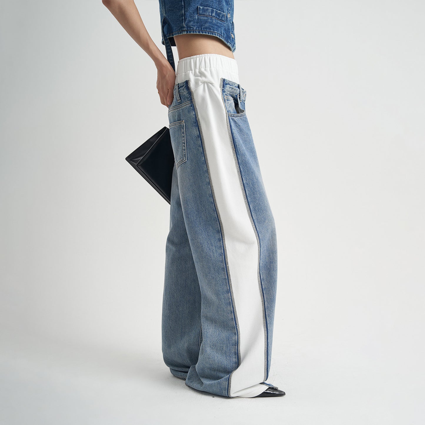 Women's Patchwork Jeans High Waist Loose Trousers