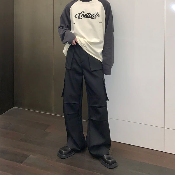 Men's Lightweight Casual Pants in Pleated Design, Black, All-Season Wear - Medium High Waist, Comfortable Fit, Versatile Style
