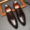 Men's Leather Shoes - Embossed Cowhide Design, Comfortable & Stylish with Pointed Toe, Durable Rubber Sole, Available in Black, Brown, Wine Red