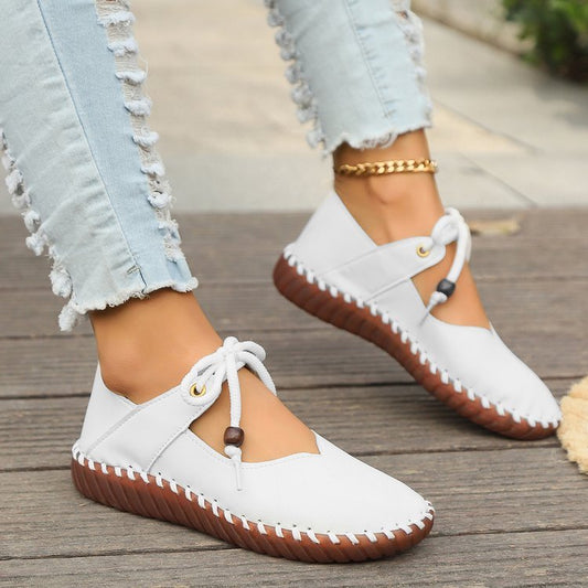 British Retro Round Head Lightweight Soft Sole Casual Pumps Women