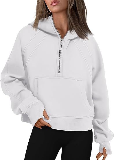 Cozy Winter Hooded Sweatshirt in Beige | Women's Top with Pocket