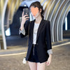 Elegant Black Business Women's Suit Jacket with Unique Flying Sleeves in Durable Polyester Fiber. Sizes S to 4XL Available.