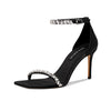 Women's Luxury Rhinestone Sandals in Black and White - High Heel Elegant Footwear with Cowhide and Sheepskin Lining | Rubber Sole - Sizes 34-40