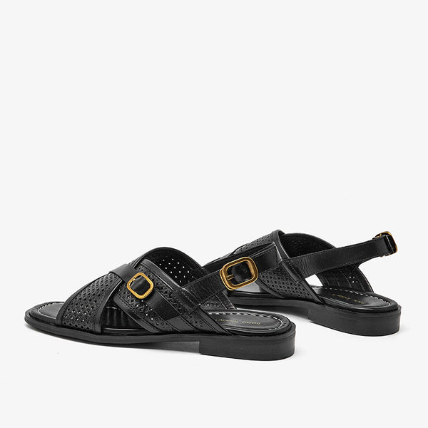 Elegant Cross Strap Flat Sandals - Women's Fashion. Comfortable & Stylish Summer Footwear. Choose from Classic Black, Cocoa Coffee, or Retro Brown.