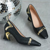 Chic glitter block heel pumps with square toe, perfect for all-season wear and stylish comfort at any occasion.
