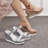 Elegant Women's Platform Wedge Sandals with PU Sole in Gold or Silver, Round Toe Design
