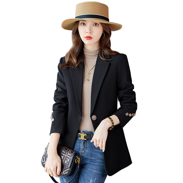 Chic Spring Autumn Slim-Fit Women's Suit Jacket in Black Brown Caramel Solid Colors Professional Casual Wear Slim Fit SEO Fashion