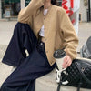 Autumn Chic Baseball Jacket in Gray and Khaki - Korean Vintage Style Casual Wear - Sizes: Small, Medium, Large - Polyester Material - Trendy Streetwear.