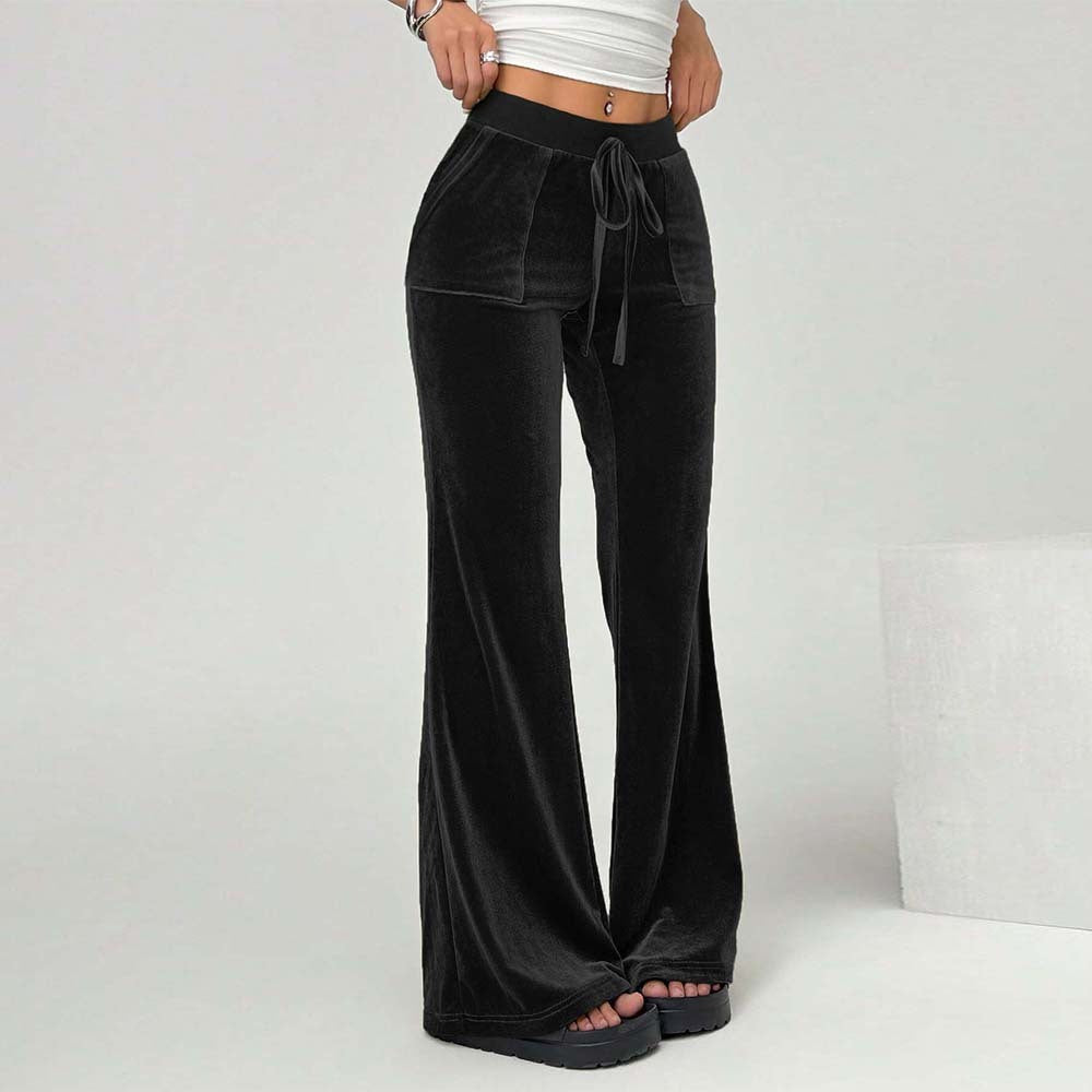 Simple Temperament Velvet Casual Pants Autumn And Winter Drawstring Leg Slimming Wide Leg Trousers