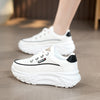 Trendy Korean Style Lightweight Running Shoes in Black, White & Red - Lace-up, PU Upper, Rubber Sole - Women's Casual Footwear