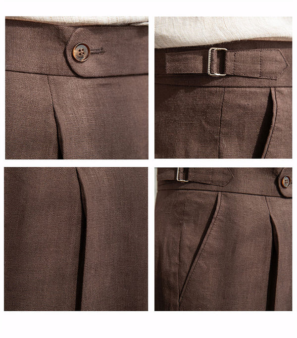 Men's High-Waist Linen Trousers in Multiple Shades, Straight-Leg Pants for Versatile Casual Wear