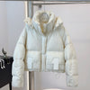 Chic Slimming Hooded Down Coat with White Duck Filling, Milky White, M - XL, Thick Polyester Fabric - Women's Winter Outerwear