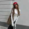Chic White Knitted Round Neck T-Shirt, Women's Fashion Top.