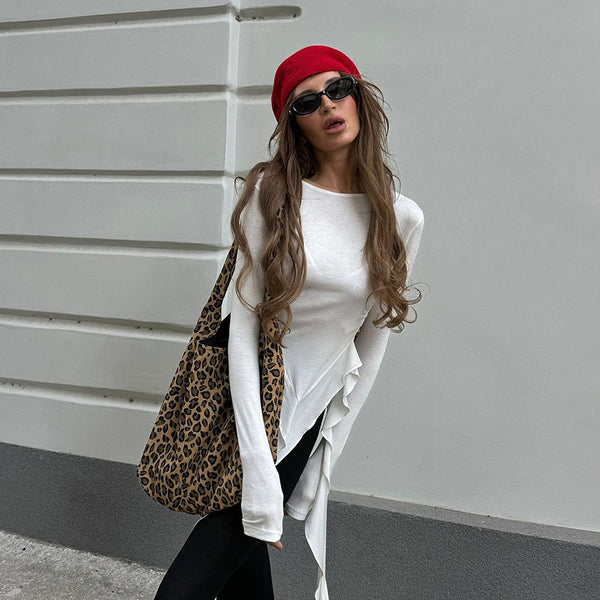 Chic White Knitted Round Neck T-Shirt, Women's Fashion Top.