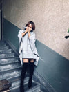 Elegant Shiva Lady Print Cotton Poncho - Light Gray, Long Sleeve, Relaxed Fit