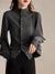 Chic Patchwork Knitted Cardigan with Stand-up Collar - Retro Elegance Style - Gray and Black - Women's Fashion