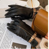 Women's Velvet Lined Sheepskin Touch Screen Gloves in Black