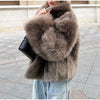Chic Brown Plush Fur Coat, Casual Style, Warm Winter Wear