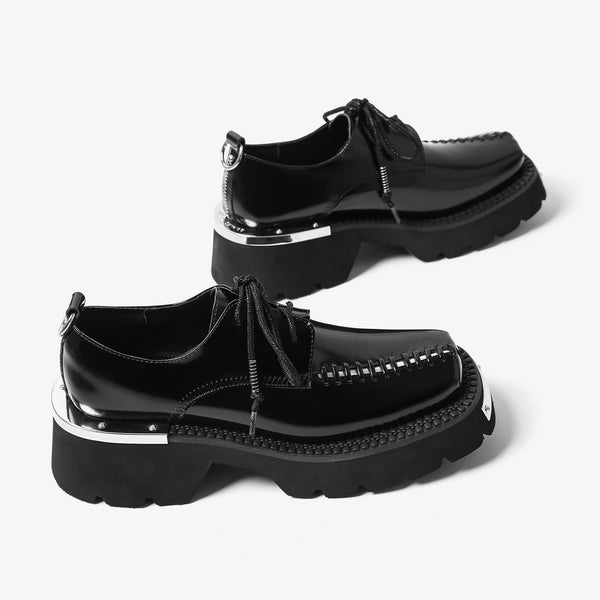British Style Thick Sole Leather Shoes in Black - Fashionable design with durable thick heel, premium rubber sole for traction & comfort. Sizes 39-44.