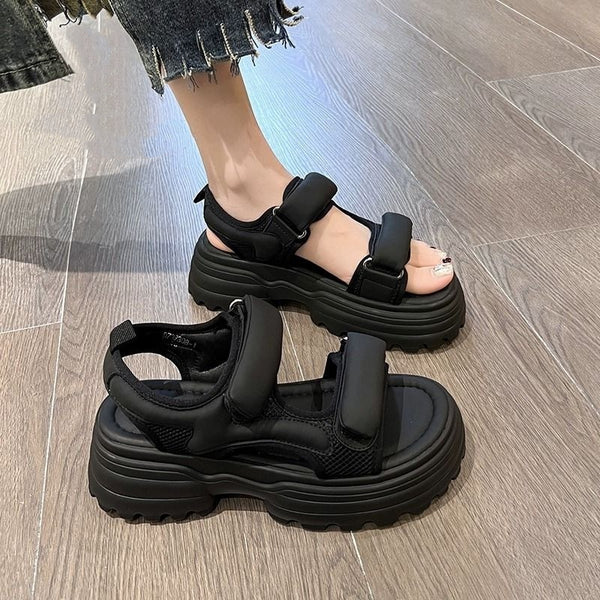 Stylish Women's Muffin Thick Soled Velcro Beach Sandals - PU Upper, Rubber Sole - Sizes 35 to 40 - Summer Footwear.