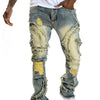 Trendy Men's Patchwork Fringe Stretch Jeans in Various Colors