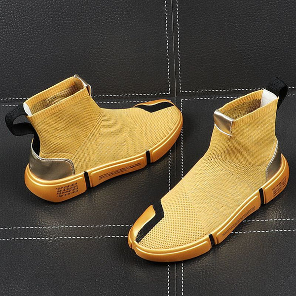 High-Top Men's Breathable Sock Shoes in Golden or Silver - Spring Fashion Trend
