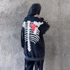 Unique Bone-Heart Print Black Cotton Hoodie – Gothic Style & Comfort