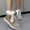 Women's Suede Fleece Winter Boots - Plush Round Toe, Brown & Beige, Low Heel - Sizes 36 to 43