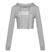 Women's Activewear Hoodie: Crop Top Design with Letter Print, Long Sleeve