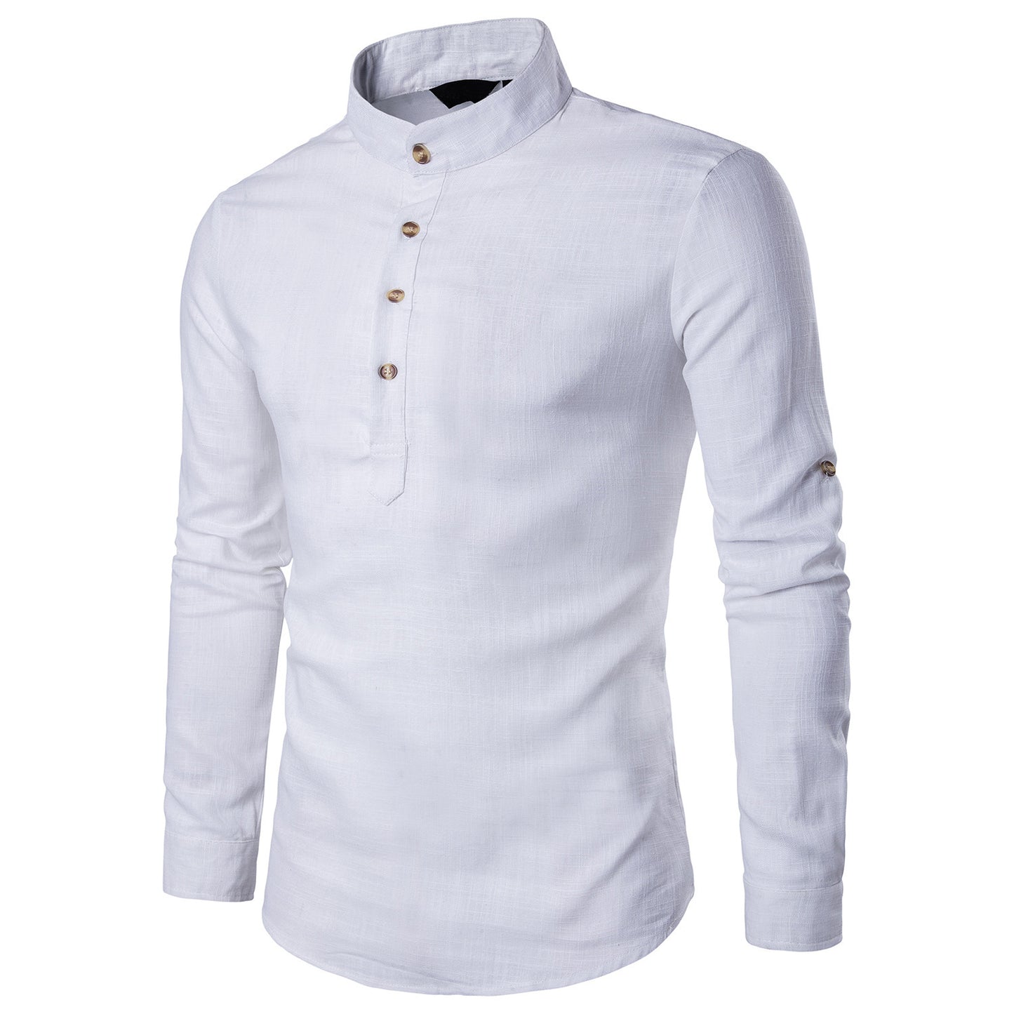 Men casual Shirt Cotton Linen Blended Mandarin Collar Breathable Comfy Traditional Chinese Style long sleeve shirts EU size