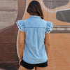 Chic Single-Row Buckle Shirt in Solid Color - Women's Cotton Short Sleeve Top